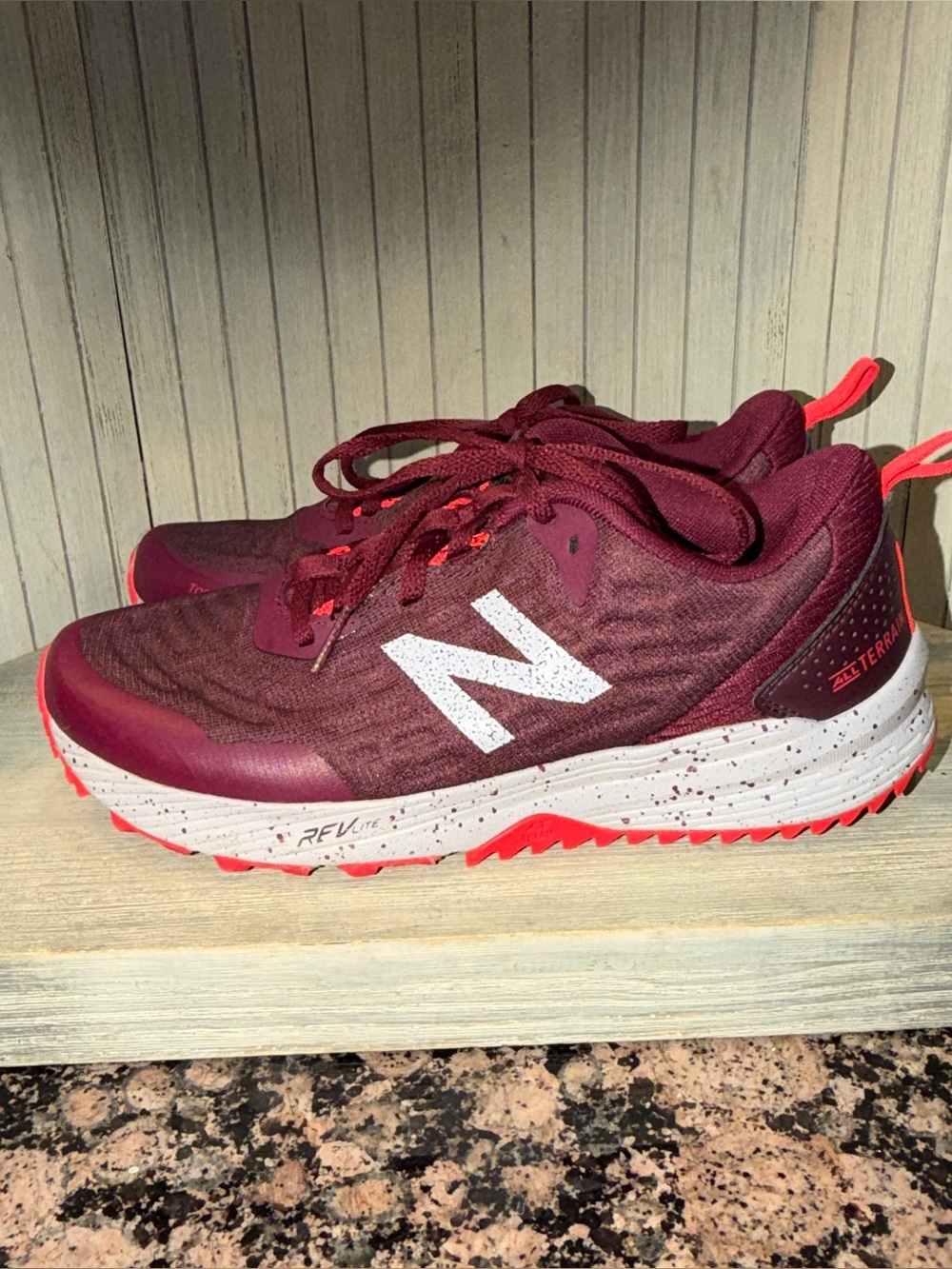 New Balance Burgundy and Coral Trail Runners 8